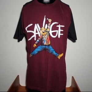 3Forty Savage Biggie Smalls Jordan Bear- XL Shirt-Maroon Black White-hypebeast,